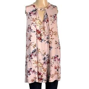 Gypsies and Moondust Womens Tunic Blouse Top Choker Collar Pink Floral Small